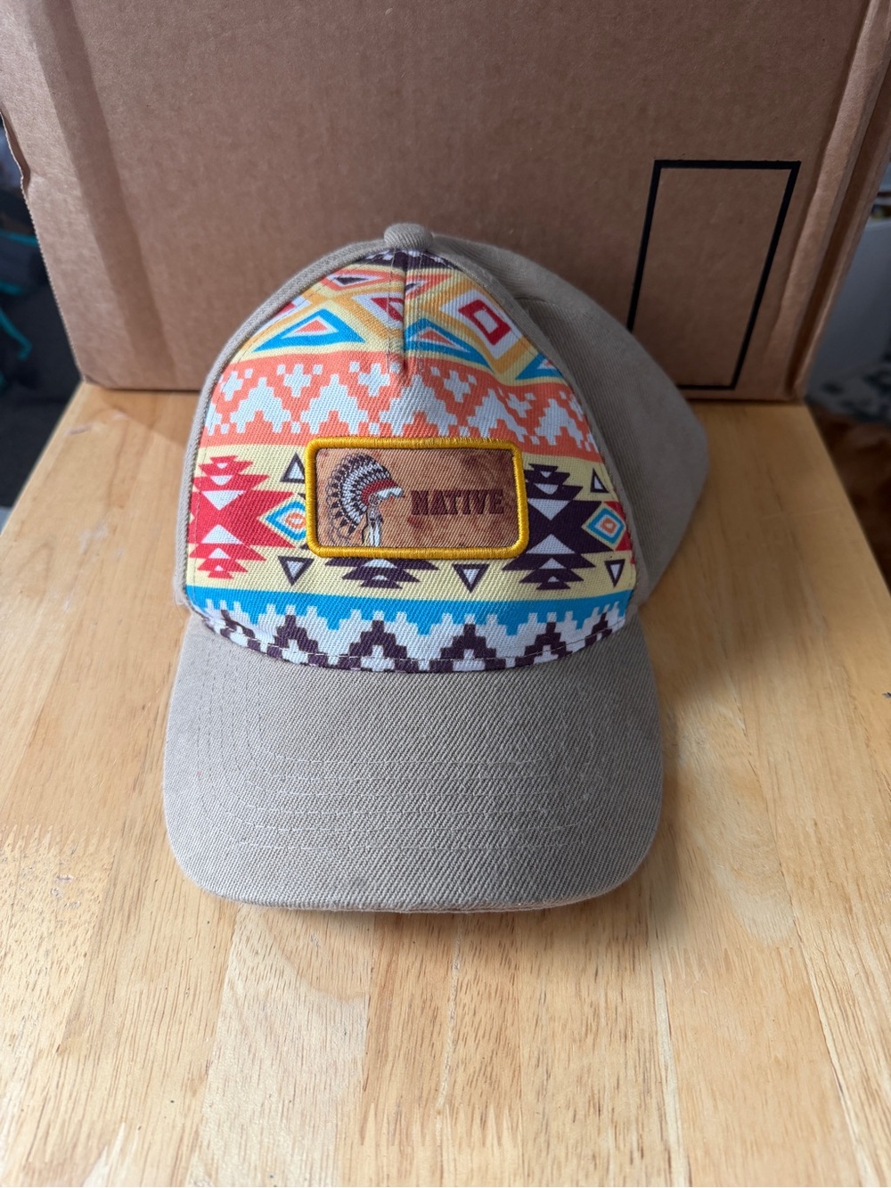 Native Tan Hat with Multicolor Aztec Front Panel